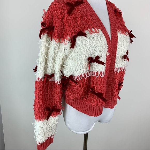 Mighty Fine Christmas Pink Bow Loop Cardigan Sweater Large - Picture 6 of 15
